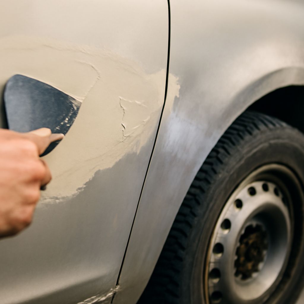 Car body filler application on a wide body car and g body drag car