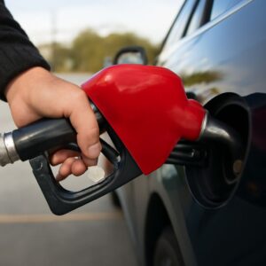 Pumping gas with car on and checking transmission fluid